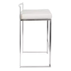 Lot de 3 tabourets de bar à hauteur de comptoir empilables LumiSource Fuji, acier inoxydable/PU blanc