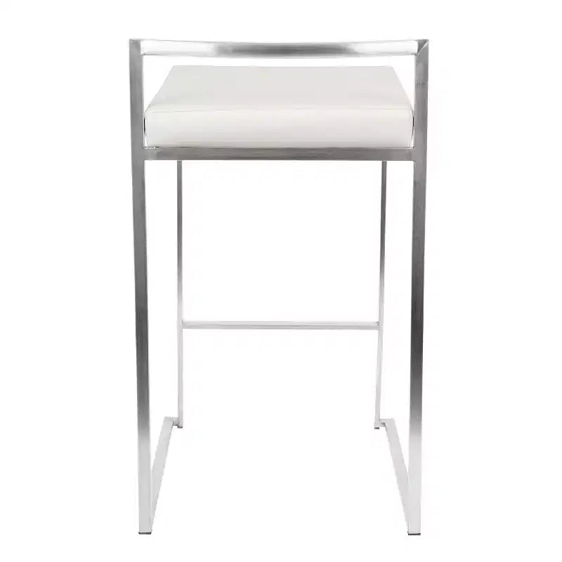 Lot de 3 tabourets de bar à hauteur de comptoir empilables LumiSource Fuji, acier inoxydable/PU blanc