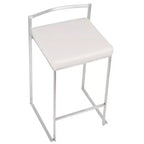 Lot de 3 tabourets de bar à hauteur de comptoir empilables LumiSource Fuji, acier inoxydable/PU blanc