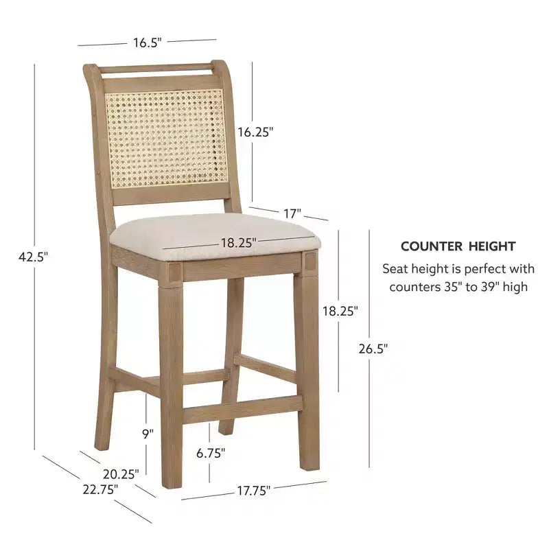 Tabouret de bar Linon Emmy en canne de rotin, hauteur comptoir, naturel