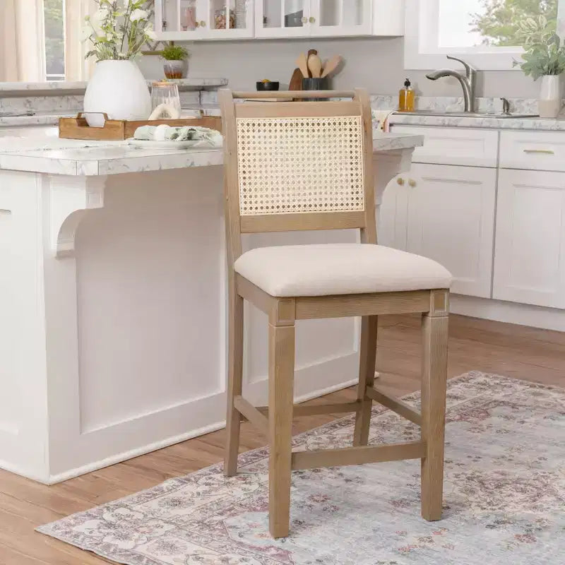 Tabouret de bar Linon Emmy en canne de rotin, hauteur comptoir, naturel