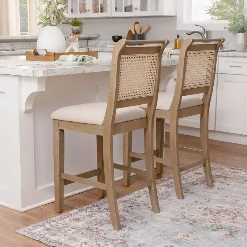 Tabouret de bar Linon Emmy en canne de rotin, hauteur comptoir, naturel