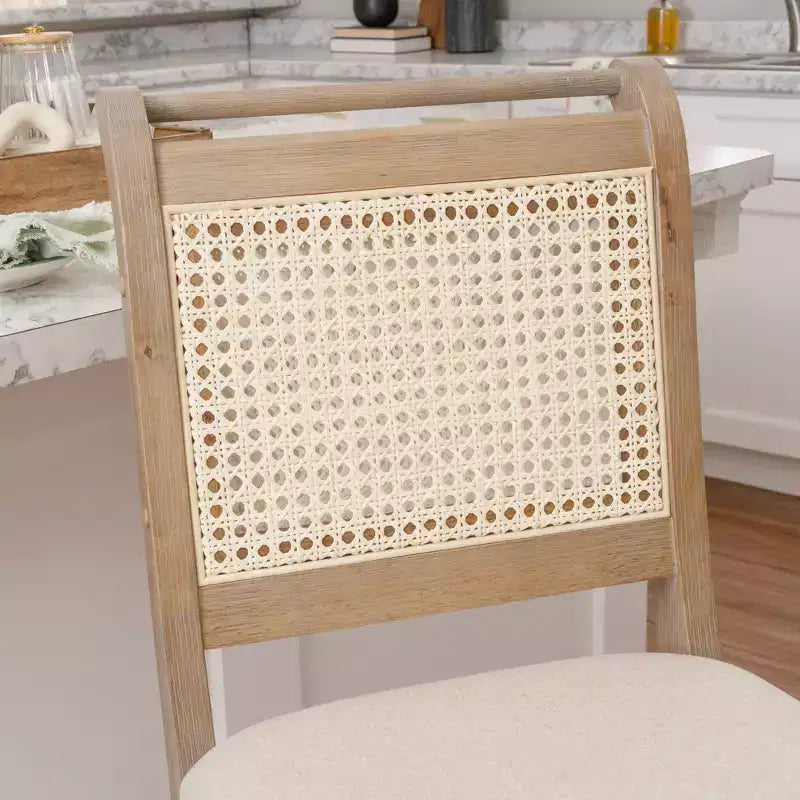 Tabouret de bar Linon Emmy en canne de rotin, hauteur comptoir, naturel