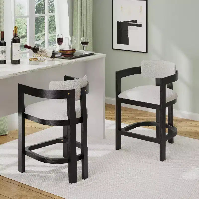 Christopher Knight Home Lot de 2 tabourets de bar à hauteur de comptoir Ethan en bois d'hévéa rembourrés de 26 po noir