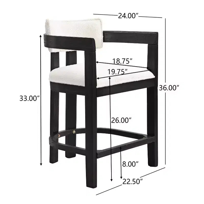Christopher Knight Home Lot de 2 tabourets de bar à hauteur de comptoir Ethan en bois d'hévéa rembourrés de 26 po noir