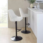 LumiSource Lot de 2 tabourets de bar Marcel cloutés en métal noir/tissu crème/métal laiton