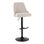 LumiSource Lot de 2 tabourets de bar Marcel cloutés en métal noir/tissu crème/métal laiton
