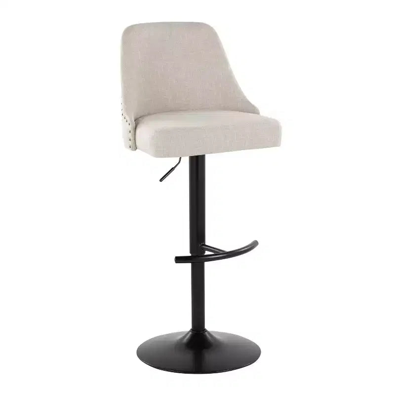 LumiSource Lot de 2 tabourets de bar Marcel cloutés en métal noir/tissu crème/métal laiton