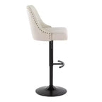 LumiSource Lot de 2 tabourets de bar Marcel cloutés en métal noir/tissu crème/métal laiton