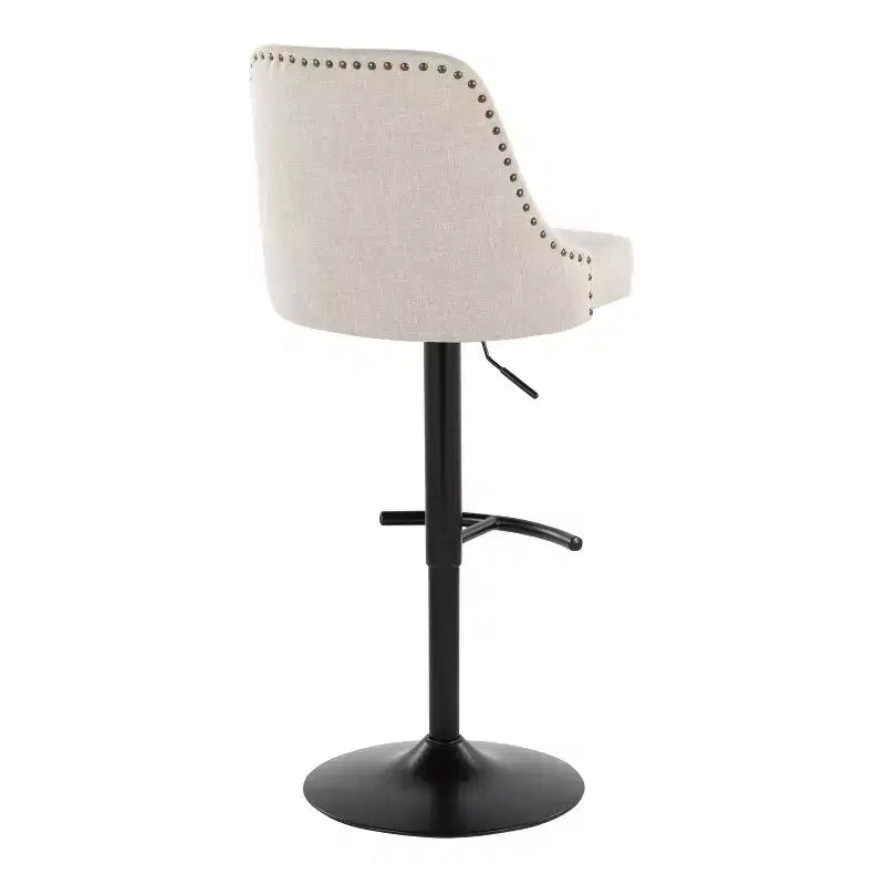 LumiSource Lot de 2 tabourets de bar Marcel cloutés en métal noir/tissu crème/métal laiton