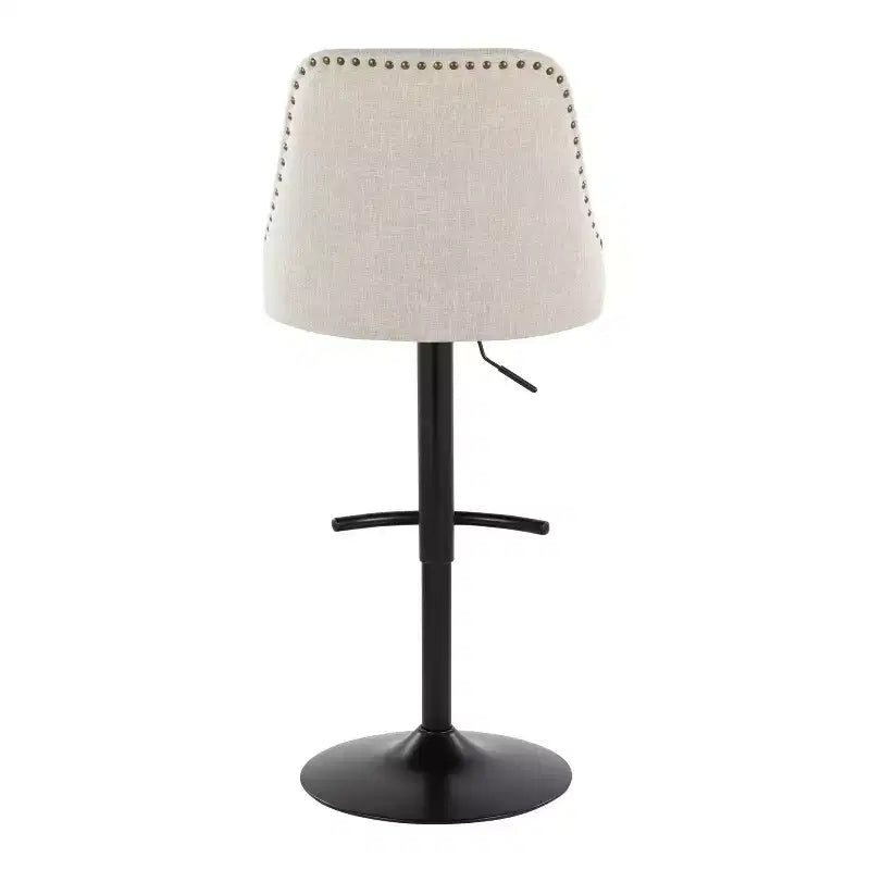 LumiSource Lot de 2 tabourets de bar Marcel cloutés en métal noir/tissu crème/métal laiton