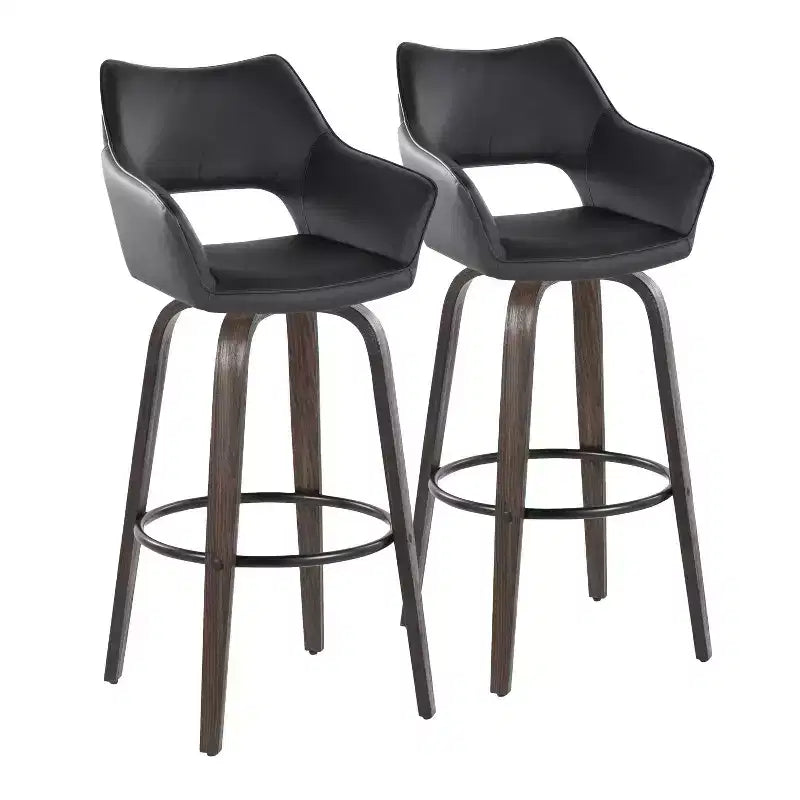 LumiSource Set of 2 Mustang Barstools Dark Wood/Black PU/Black Metal
