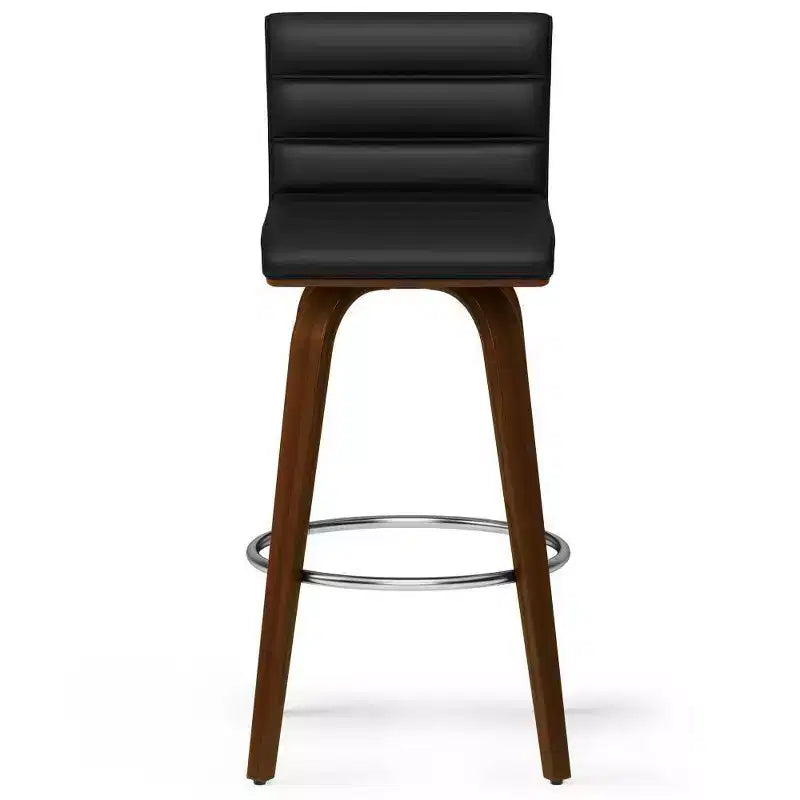Tabouret de bar Madigan WyndenHall noir : Moderne du milieu du siècle, hauteur réglable, revêtement en similicuir, structure en bois et métal