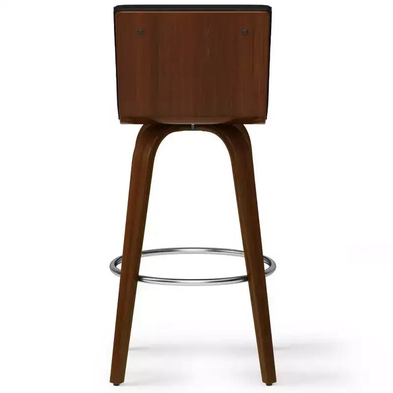 Tabouret de bar Madigan WyndenHall noir : Moderne du milieu du siècle, hauteur réglable, revêtement en similicuir, structure en bois et métal