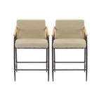 Christopher Knight Home Set of 2 Ruby Mid Century Modern Upholstered Counter Stool with Iron Frame Counter Height Barstools Khaki/Espresso
