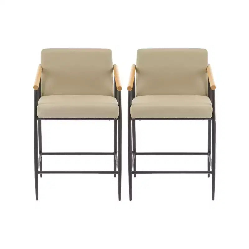 Christopher Knight Home Set of 2 Ruby Mid Century Modern Upholstered Counter Stool with Iron Frame Counter Height Barstools Khaki/Espresso