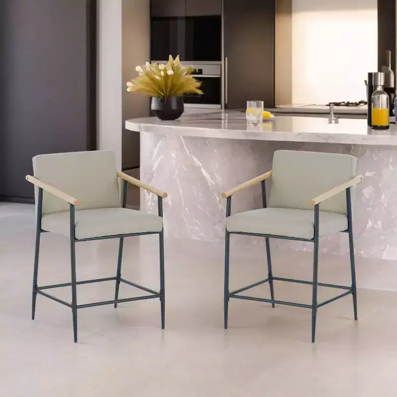 Christopher Knight Home Lot de 2 tabourets de comptoir rembourrés Ruby Mid Century Modern avec structure en fer Hauteur comptoir Khaki/Espresso