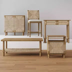 Nathan James Beacon Tabouret de bar hauteur comptoir Crème Boucle en jonc de mer : Dossier tissé, cadre en bois d'hévéa