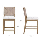 Nathan James Beacon Tabouret de bar hauteur comptoir Crème Boucle en jonc de mer : Dossier tissé, cadre en bois d'hévéa