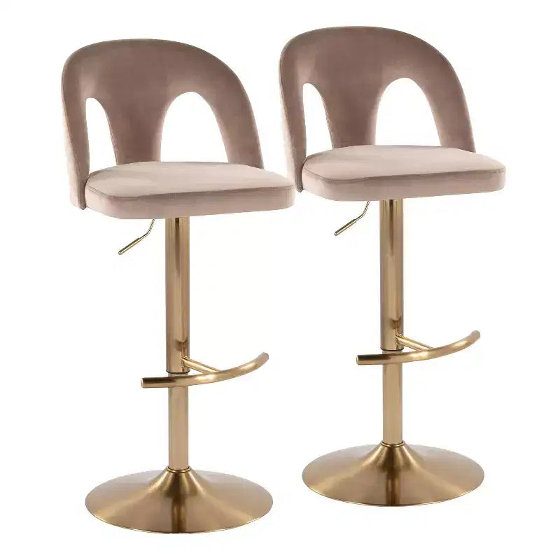 LumiSource Set of 2 Ava Adjustable Barstools Gold/Taupe Velvet