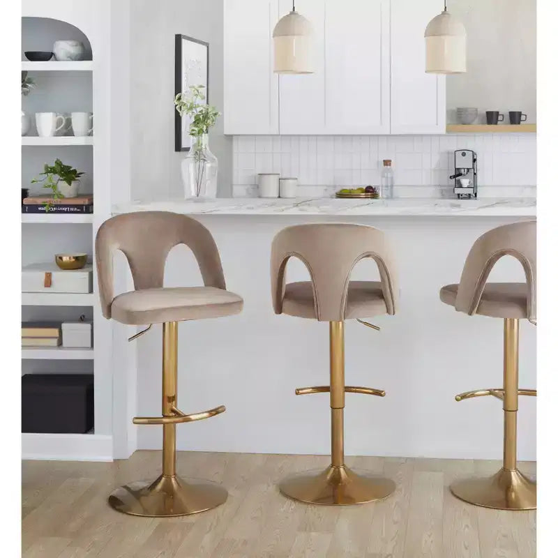LumiSource Lot de 2 tabourets de bar réglables Ava Velours doré/taupe