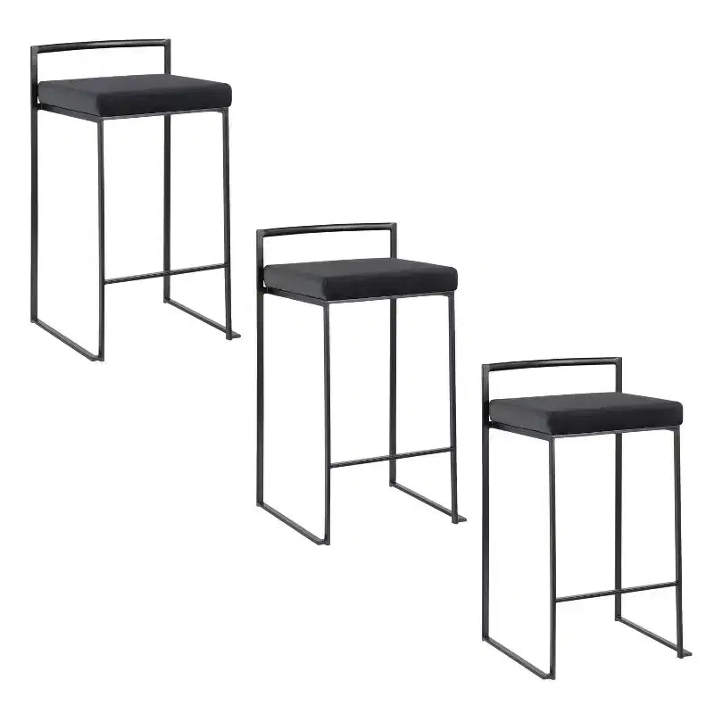 LumiSource Set of 3 Fuji Stacker Counter Height Barstools Black Metal/Black Velvet