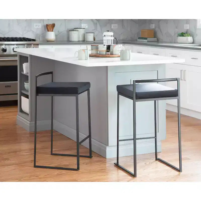 LumiSource Lot de 3 tabourets de bar hauteur comptoir Fuji Métal noir/Velours noir