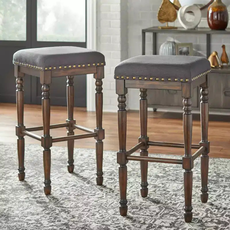 Lifestorey Lot de 2 tabourets de bar Grafton de 76,2 cm Gris anthracite : finition marron rustique, garniture cloutée