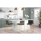LumiSource Lot de 3 tabourets de bar à dossier haut Fuji, hauteur comptoir, acier doré/PU gris