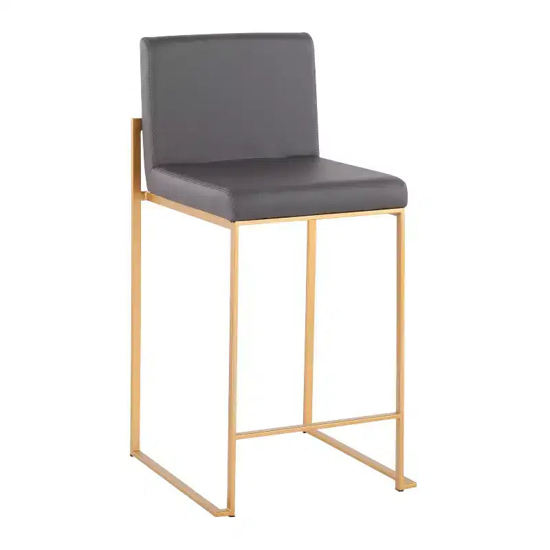 LumiSource Lot de 3 tabourets de bar à dossier haut Fuji, hauteur comptoir, acier doré/PU gris
