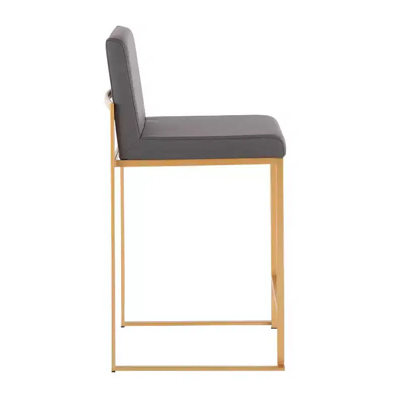 LumiSource Lot de 3 tabourets de bar à dossier haut Fuji, hauteur comptoir, acier doré/PU gris