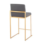 LumiSource Lot de 3 tabourets de bar à dossier haut Fuji, hauteur comptoir, acier doré/PU gris