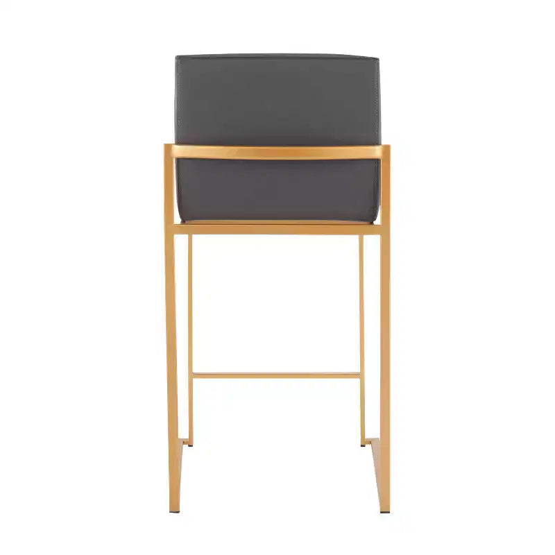 LumiSource Lot de 3 tabourets de bar à dossier haut Fuji, hauteur comptoir, acier doré/PU gris