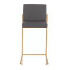 LumiSource Lot de 3 tabourets de bar à dossier haut Fuji, hauteur comptoir, acier doré/PU gris