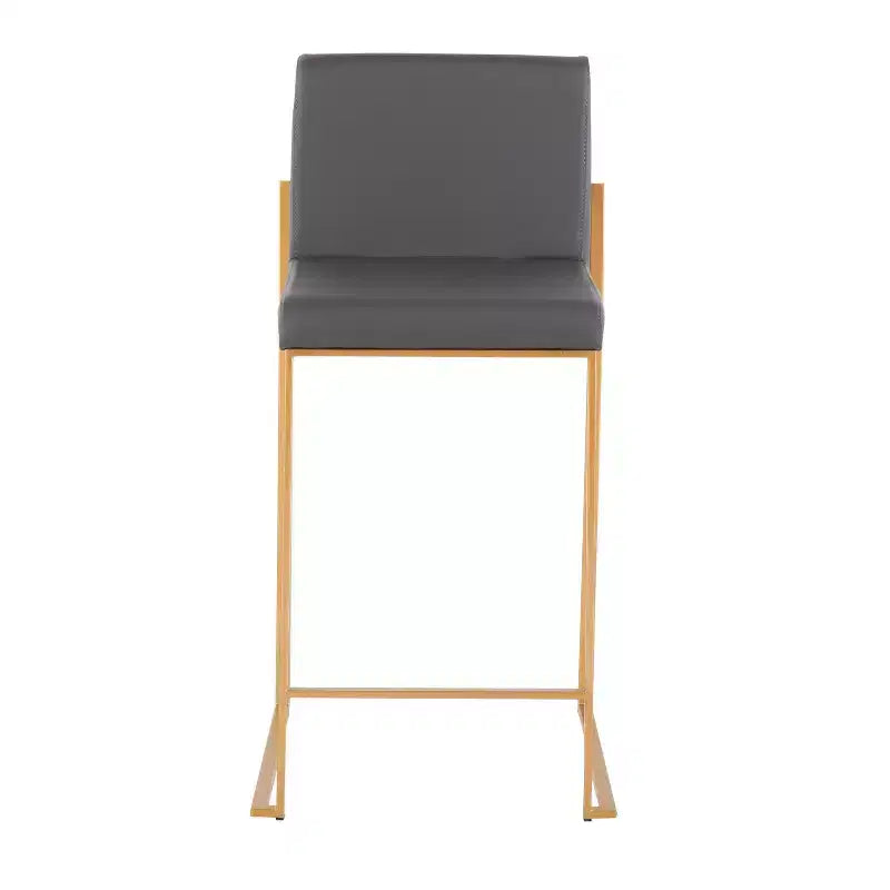 LumiSource Lot de 3 tabourets de bar à dossier haut Fuji, hauteur comptoir, acier doré/PU gris