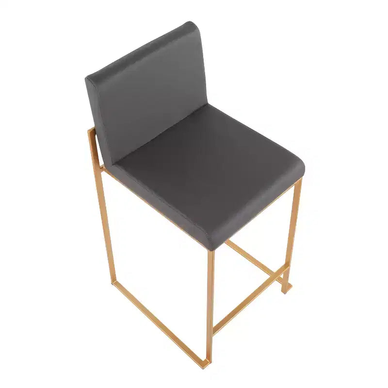 LumiSource Lot de 3 tabourets de bar à dossier haut Fuji, hauteur comptoir, acier doré/PU gris