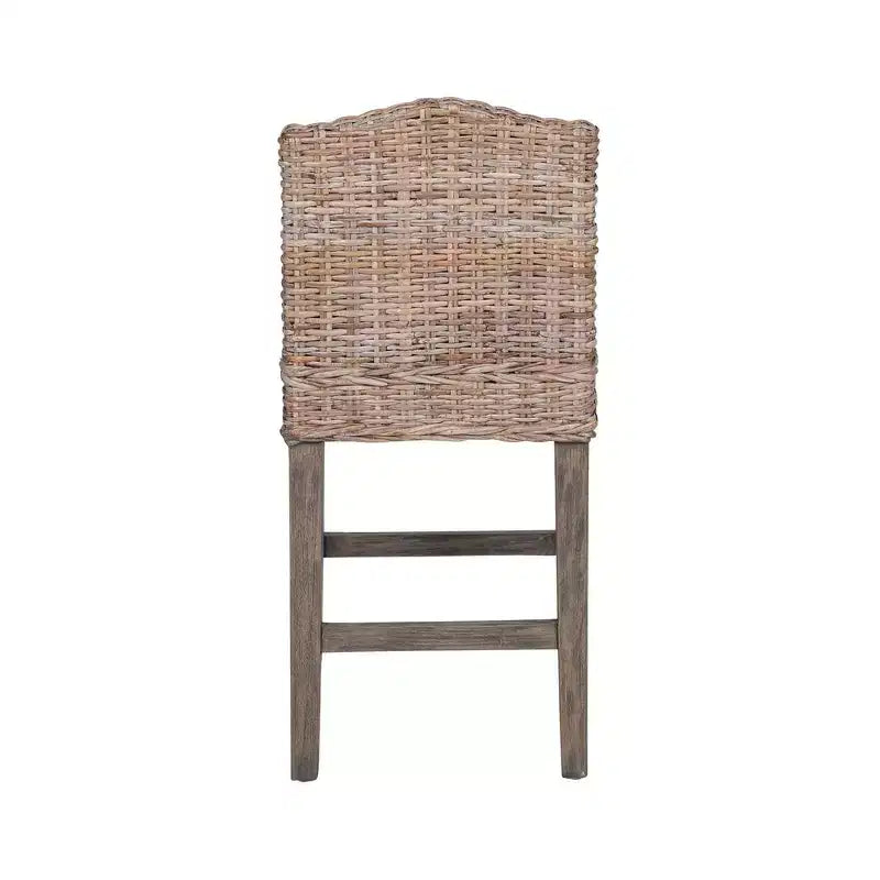 Tabouret de bar à hauteur de comptoir Durham Rattan East at Main avec siège rembourré et piètement en bois, couleur naturelle : coton, aucun assemblage requis