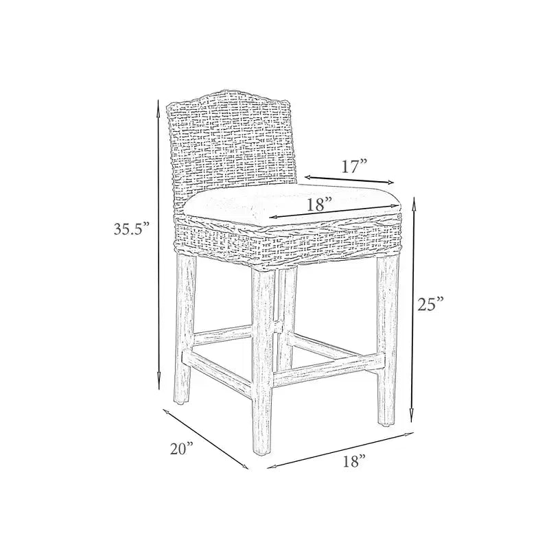 Tabouret de bar à hauteur de comptoir Durham Rattan East at Main avec siège rembourré et piètement en bois, couleur naturelle : coton, aucun assemblage requis