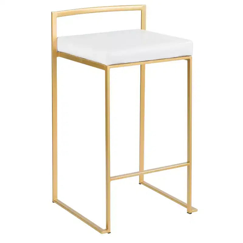 LumiSource Ensemble de 3 tabourets de bar Fuji à hauteur de comptoir Or/PU blanc