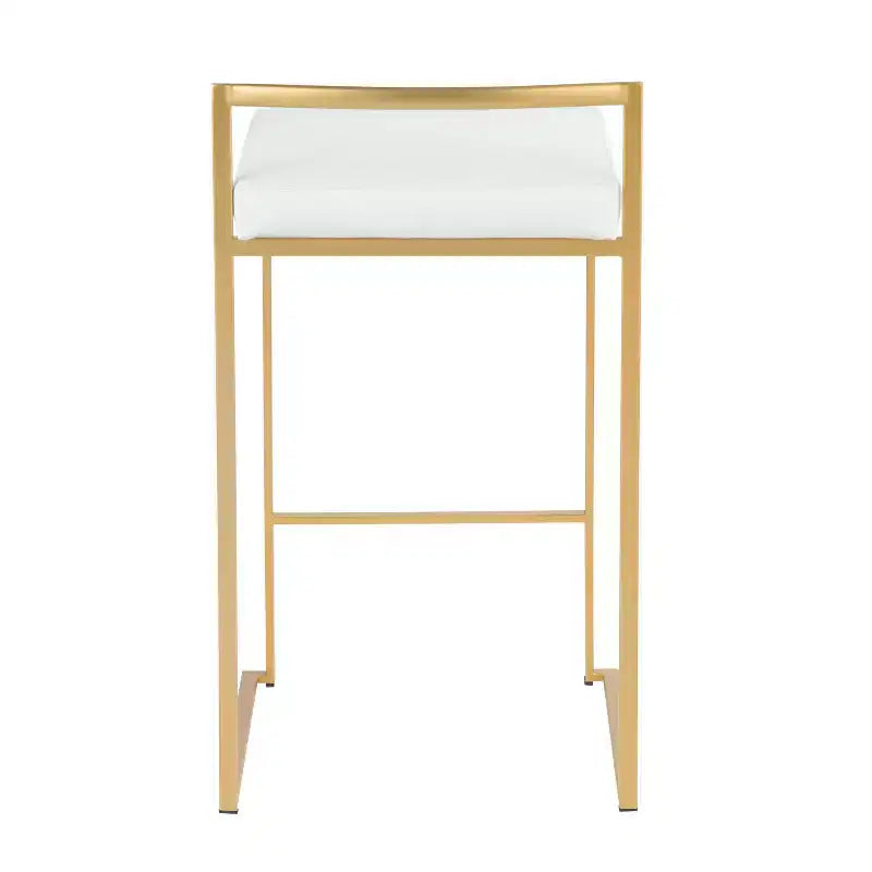 LumiSource Ensemble de 3 tabourets de bar Fuji à hauteur de comptoir Or/PU blanc