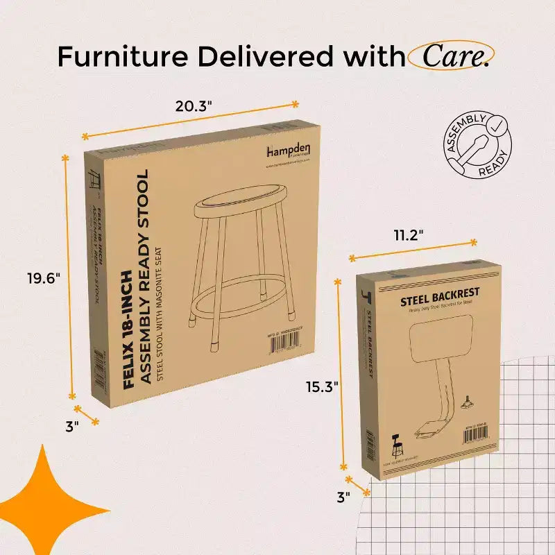 Tabouret en acier de 45,72 cm avec dossier de la collection Felix de Hampden Furnishings, gris