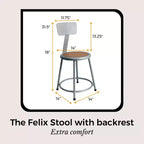 Tabouret en acier de 45,72 cm avec dossier de la collection Felix de Hampden Furnishings, gris