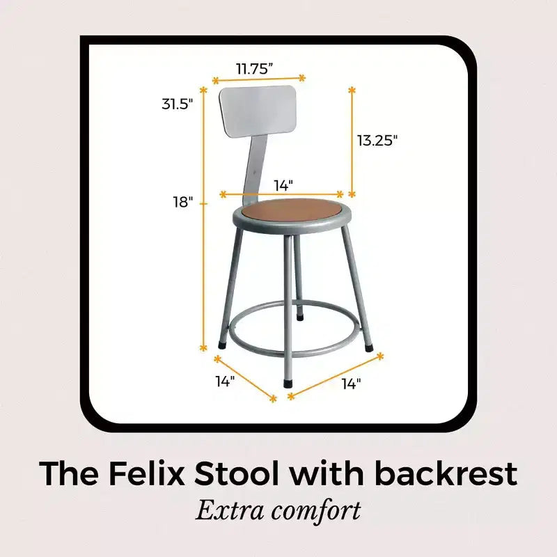 Tabouret en acier de 45,72 cm avec dossier de la collection Felix de Hampden Furnishings, gris