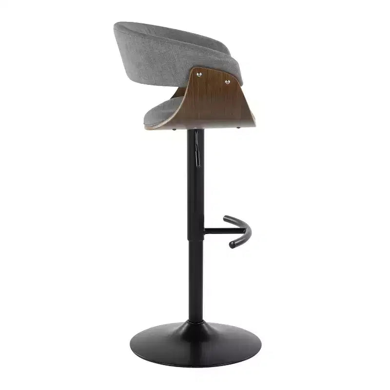 Lot de 2 tabourets de bar réglables vintage modernes noir/noyer/gris clair - LumiSource : pivotants, rembourrés, base en métal