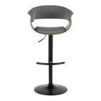 Lot de 2 tabourets de bar réglables vintage modernes noir/noyer/gris clair - LumiSource : pivotants, rembourrés, base en métal