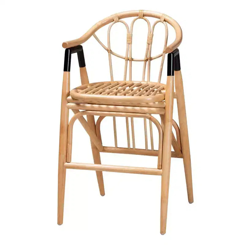 Tabouret de bar hauteur comptoir Cyntia en rotin, coloris marron naturel/noir, de la collection bali & pari : Fait main, style bohème, accents métalliques
