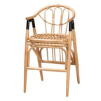 Tabouret de bar hauteur comptoir Cyntia en rotin, coloris marron naturel/noir, de la collection bali & pari : Fait main, style bohème, accents métalliques