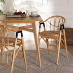 Tabouret de bar hauteur comptoir Cyntia en rotin, coloris marron naturel/noir, de la collection bali & pari : Fait main, style bohème, accents métalliques
