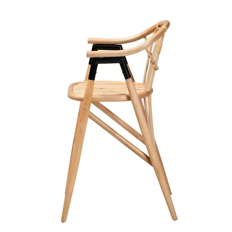 Tabouret de bar hauteur comptoir Cyntia en rotin, coloris marron naturel/noir, de la collection bali & pari : Fait main, style bohème, accents métalliques