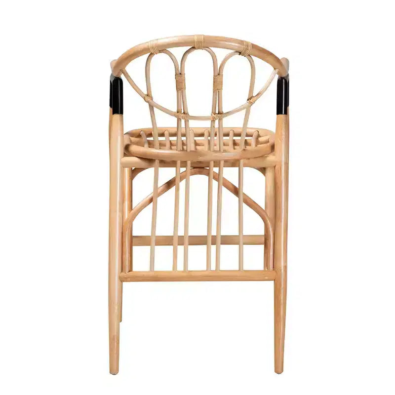 Tabouret de bar hauteur comptoir Cyntia en rotin, coloris marron naturel/noir, de la collection bali & pari : Fait main, style bohème, accents métalliques